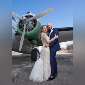 JUSTIN ALEXANDER Opulently Beaded Sleeved Fit in Flare Sabrina Neckline 2 Petite